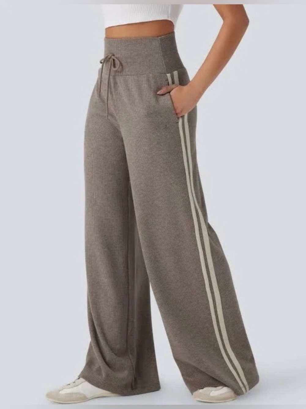 Halara Ribbed High-Waisted Wide-Leg Drawstring Pants NWOT - Picture 1 of 11